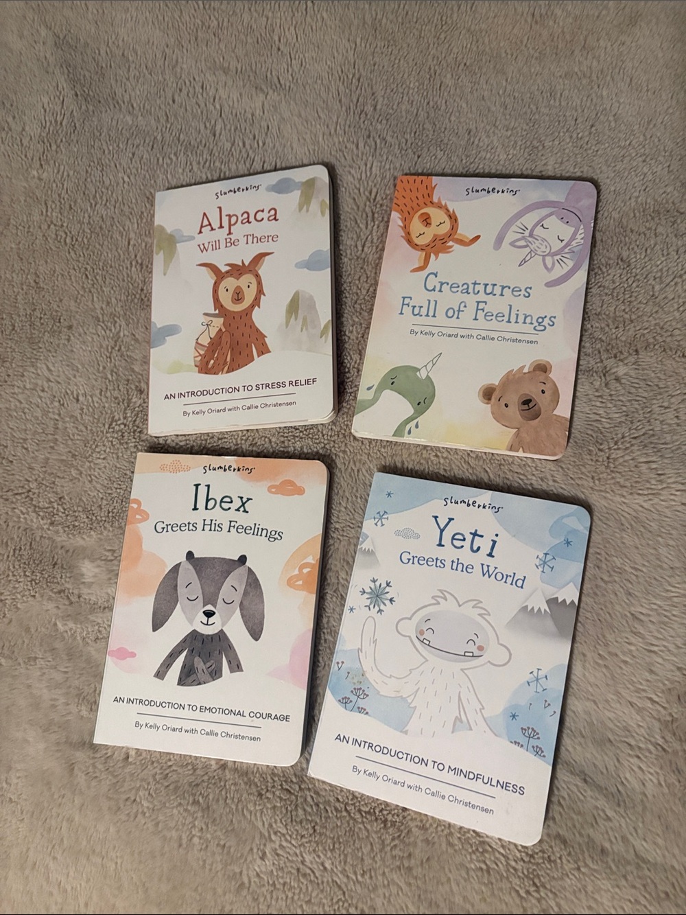 Set of 4 Slumberkins Board Books - Alpaca, Creatures, Ibex, Yeti - Pastel Colors